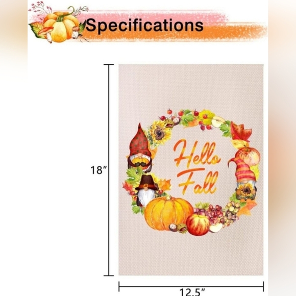 NEW Fall/Autumn Garden Flag "Hello Fall" - wreath w/gnomes  **SO CUTE** - Picture 2 of 6